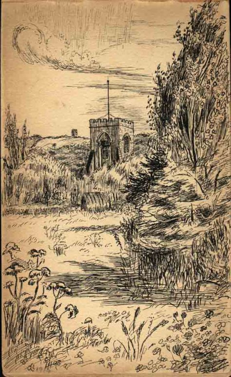 Sketched a 'stone's throw' from holiday digs.Aug. 1914