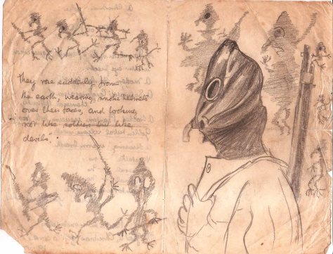 GAS MASK DRAWING: Pte BERTIE HIBBETT Dec.1915.