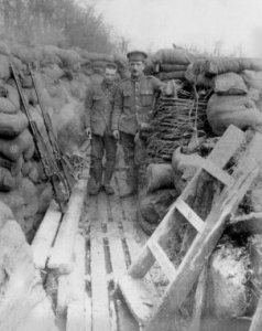Trench 8. Pte bertie Hibbett's Wulverghem Trench showing foot boards.