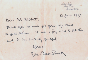 Letter from Baden-Powell. 1927.