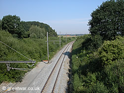 Railway Cutting looking south, with Hill 60 spoil mound on left & Caterpillar spoil mound on right.