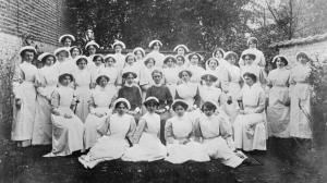 Nurse Cavell with multinational student nurses in Brussels. WW1.
