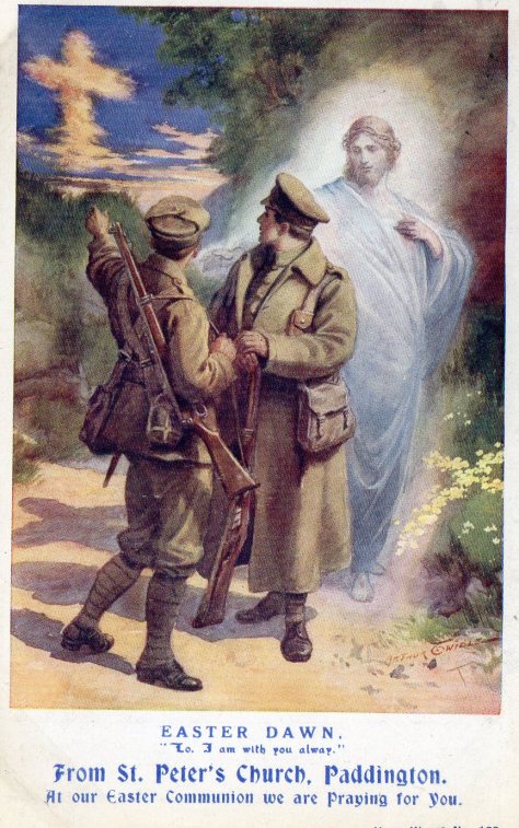 Easter Dawn. Postcard sent to soldiers from St peter's Church Paddington. 'At our Easter Communion we are Praying for You.