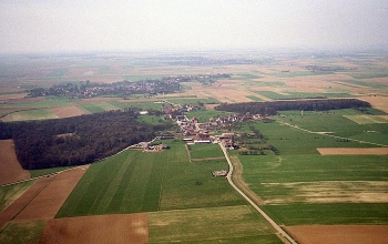 Gommecourt Village, Park & Wood today from the air, with Fonquevillers beyond upper left. 